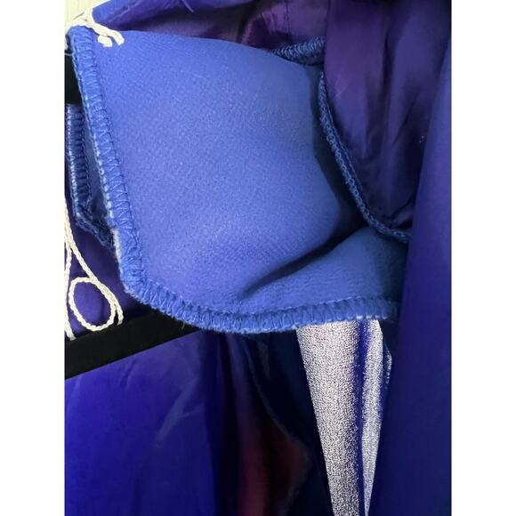 Vtg 80s Ursula of Switzerland Size 12 Blue Chiffon Drape Sequin Shoulder dress - Picture 10 of 10